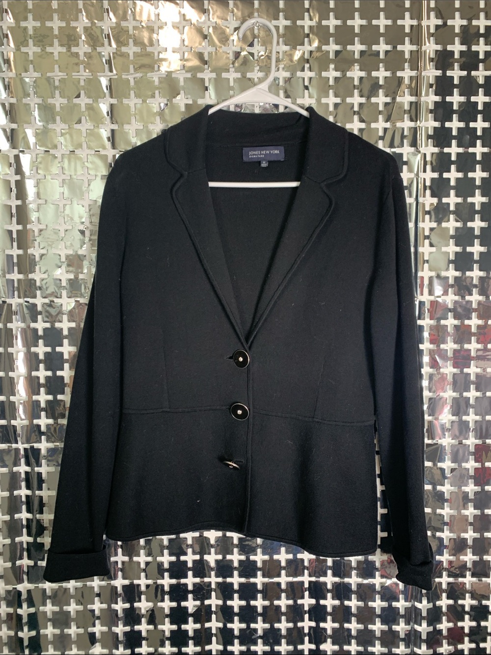 Jones New York Black Notched Lapel Three-Button Blazer